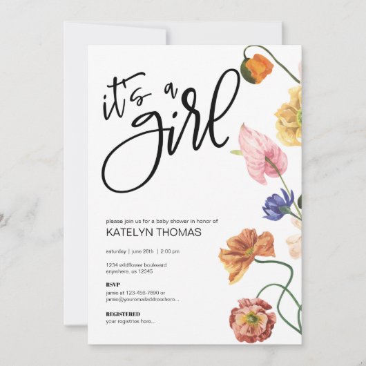 Bright Floral Wildflower Baby shower Kaart (Voorkant)