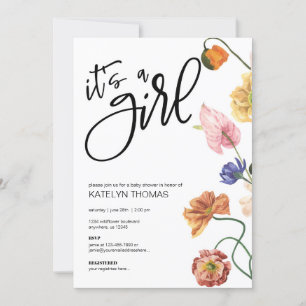 Bright Floral Wildflower Baby shower Kaart