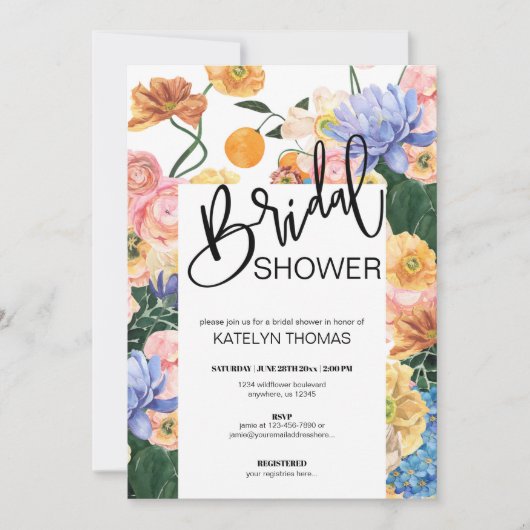 Bright Floral Wildflower Bridal Shower Kaart (Voorkant)