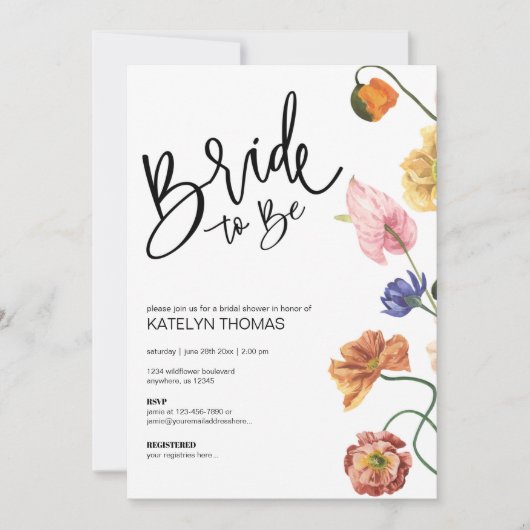 Bright Floral Wildflower Bridal Shower Kaart (Voorkant)