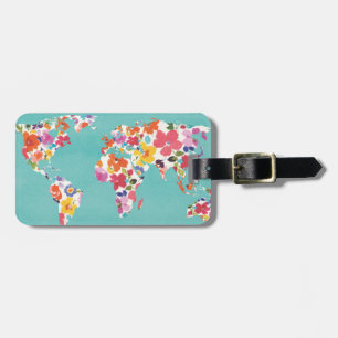 Bright Floral World Blauwgroen Bagagelabel