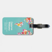 Bright Floral World Blauwgroen Bagagelabel (Achterkant horizontaal)