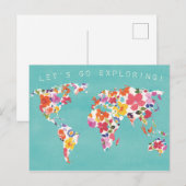 Bright Floral World Blauwgroen Briefkaart (Voorkant / Achterkant)