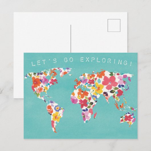 Bright Floral World Blauwgroen Briefkaart (Voorkant / Achterkant)