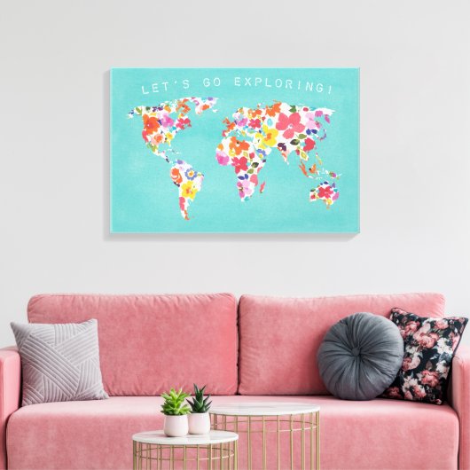 Bright Floral World Blauwgroen Canvas Afdruk (Insitu (Woonkamer))