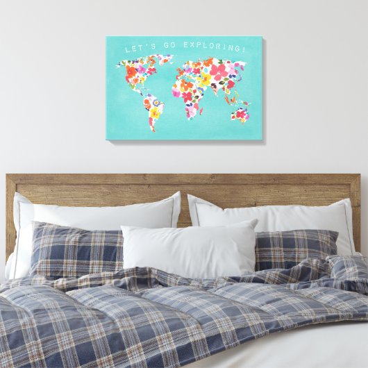 Bright Floral World Blauwgroen Canvas Afdruk (Insitu (Slaapkamer))