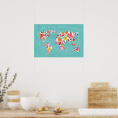 Bright Floral World Blauwgroen Poster (Keuken)