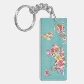 Bright Floral World Blauwgroen Sleutelhanger (Voorkant Links)