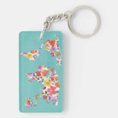 Bright Floral World Blauwgroen Sleutelhanger (achterkant)