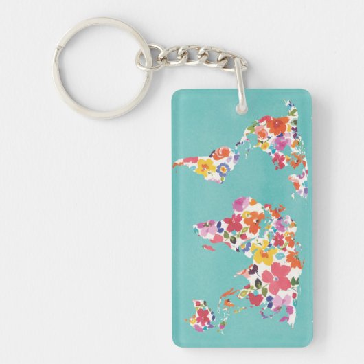 Bright Floral World Blauwgroen Sleutelhanger (Voorkant)