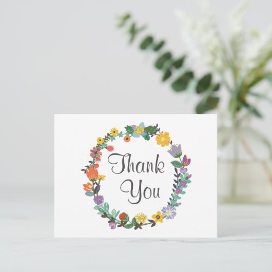 Bright Floral Wreath Spring Weddenschap Bedankt Briefkaart (Staand voorkant)