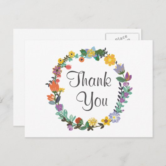 Bright Floral Wreath Spring Weddenschap Bedankt Briefkaart (Voorkant / Achterkant)