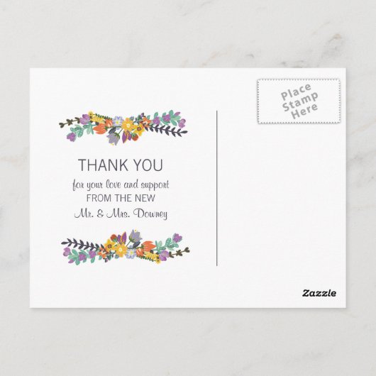 Bright Floral Wreath Spring Weddenschap Bedankt Briefkaart (Achterkant)