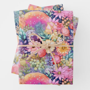 Bright Florals en Schattigee Rainbows Waterverf Inpakpapier Vel