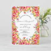 Bright Florals Pink Garden Waterverf Wedding Kaart (Staand voorkant)