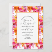 Bright Florals Roze Oranje Waterverf bruiloft Kaart (Voorkant)
