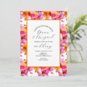 Bright Florals Roze Oranje Waterverf bruiloft Kaart (Staand voorkant)