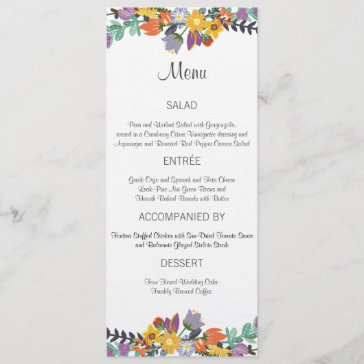 Bright Florals Spring Wedding Menu Kaart (Voorkant)