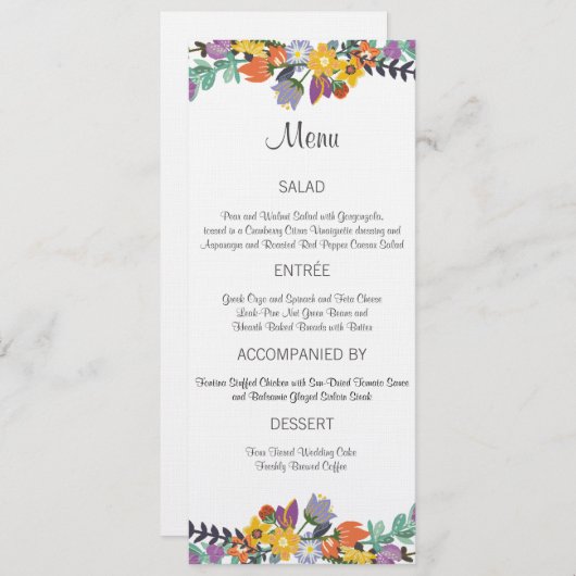 Bright Florals Spring Wedding Menu Kaart (Voorkant / Achterkant)