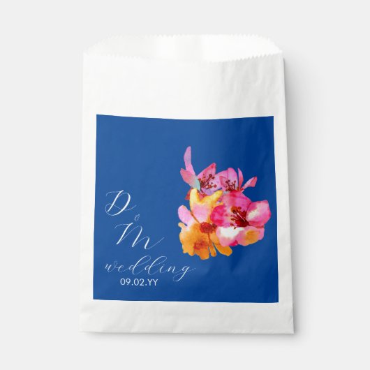 Bright Florals Waterkleurige Monogram Blue Wedding Bedankzakje (Voorkant)