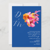 Bright Florals Waterkleurige Monogram Blue Wedding Kaart (Voorkant)