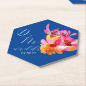 Bright Florals Waterkleurige Monogram Blue Wedding Kartonnen Onderzetters (Schuin)