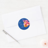 Bright Florals Waterkleurige Monogram Blue Wedding Ronde Sticker (Envelop)