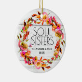 Bright Florals & White Shiplap Soul Sisters Friend Keramisch Ornament (Rechts)