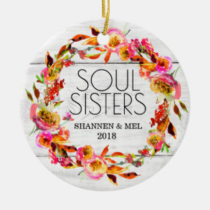 Bright Florals & White Shiplap Soul Sisters Friend Keramisch Ornament