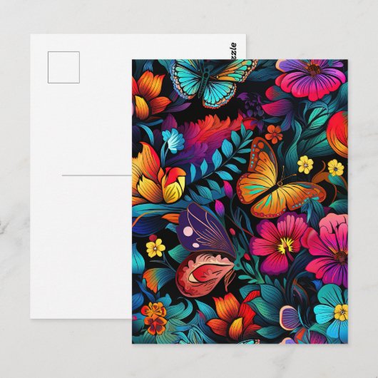 Bright Flower and Butterfly Pattern Briefkaart (Voorkant / Achterkant)