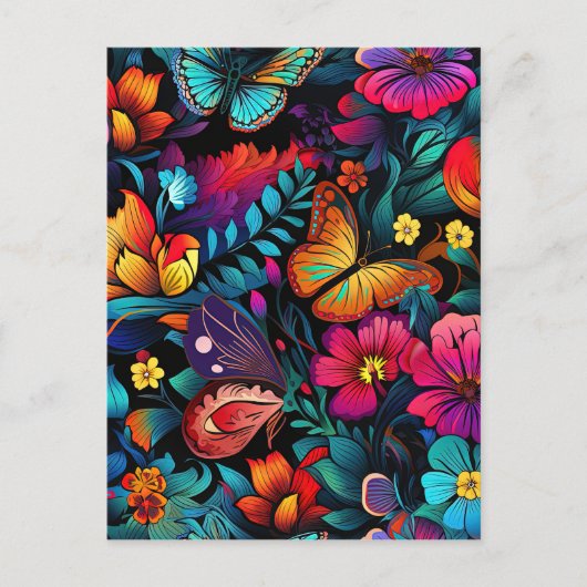 Bright Flower and Butterfly Pattern Briefkaart (Voorkant)