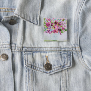 Bright Flower Bouquet Vierkante Button 5,1 Cm