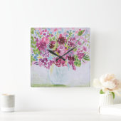 Bright Flower Bouquet Vierkante Klok (Huis)
