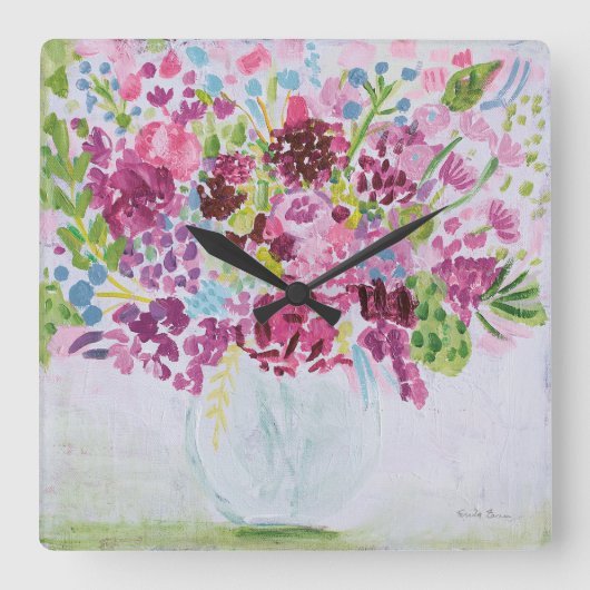 Bright Flower Bouquet Vierkante Klok (Voorkant)