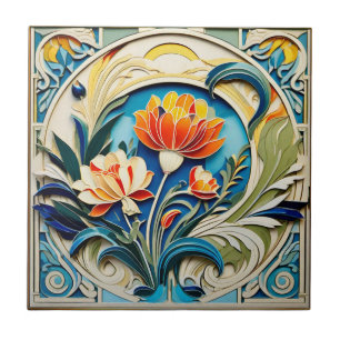 Bright Flowers Art Deco Keramische Tegel Tegeltje