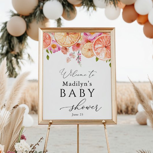 Bright Flowers en Citrus Baby shower Welkom Poster