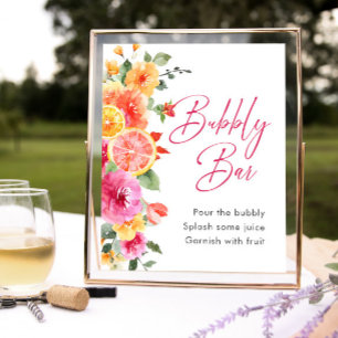 Bright Flowers Floral Citrus Bridal Bubbly Bar Poster