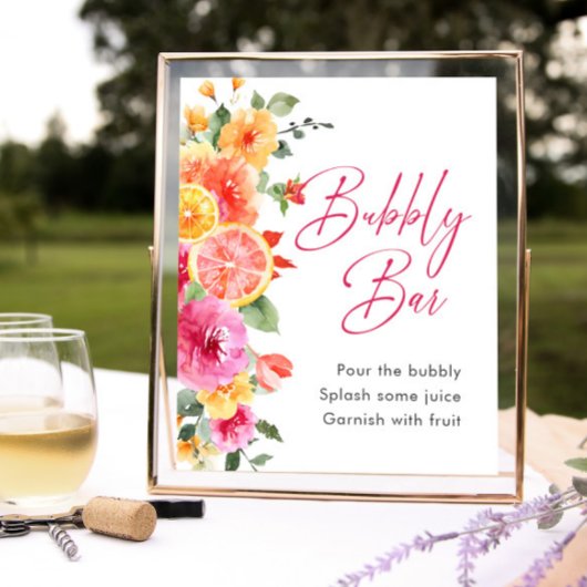 Bright Flowers Floral Citrus Bridal Bubbly Bar Poster