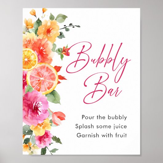 Bright Flowers Floral Citrus Bridal Bubbly Bar Poster (Voorkant)