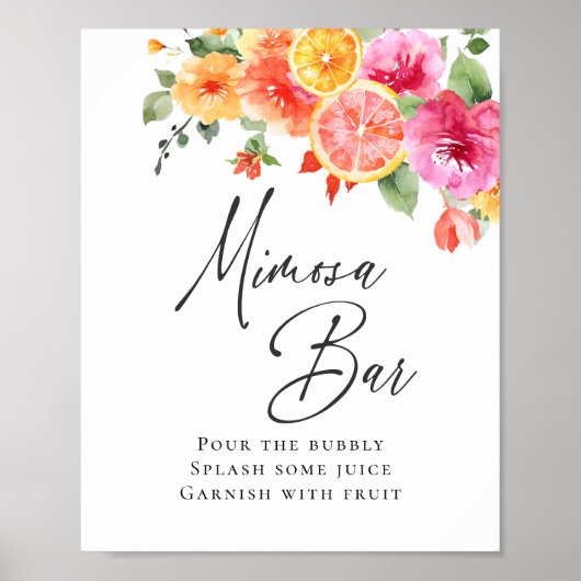 Bright Flowers Floral Citrus Bridal Mimosa Bar Poster (Voorkant)