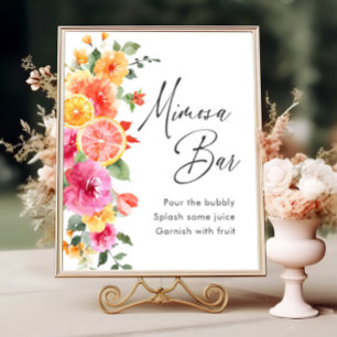 Bright Flowers Floral Citrus Bridal Mimosa Bar Poster