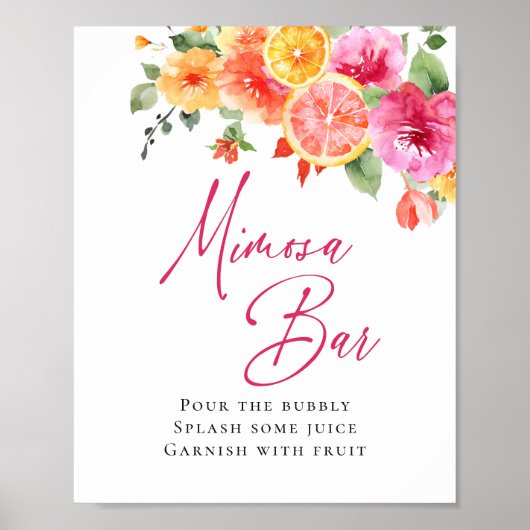 Bright Flowers Floral Citrus Bridal Mimosa Bar Poster (Voorkant)