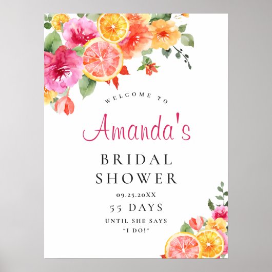 Bright Flowers Floral Citrus Vrijgezellenfeest WEL Poster (Voorkant)