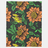 Bright Flowers Pop van zwarte achtergrond Fleece Deken (Voorkant)