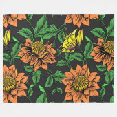 Bright Flowers Pop van zwarte achtergrond Fleece Deken (Voorkant (Horizontaal))