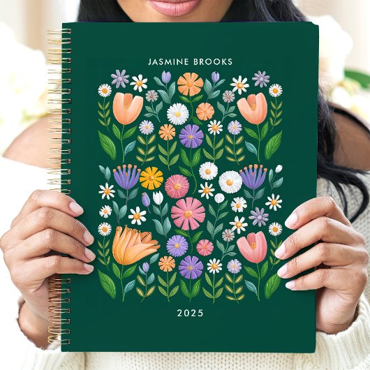 Bright Folk Art Floral Aangepaste naam Planner