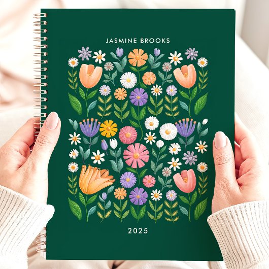 Bright Folk Art Floral Aangepaste naam Planner