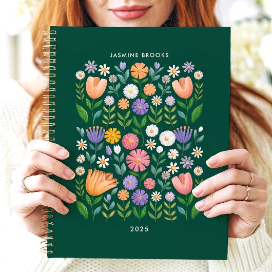 Bright Folk Art Floral Aangepaste naam Planner