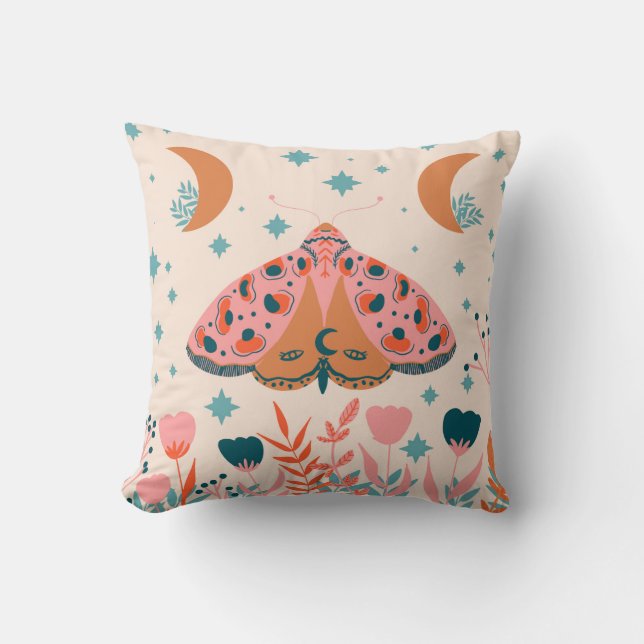 Bright Folk art Moths pattern Kussen (Voorkant)