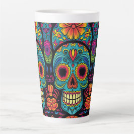 Bright Folk Art Sugar Skull Day of the Dead Party Latte Mok
